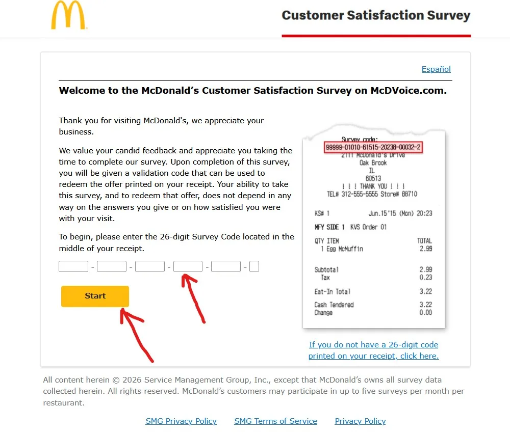 mcdvoice survey homepage